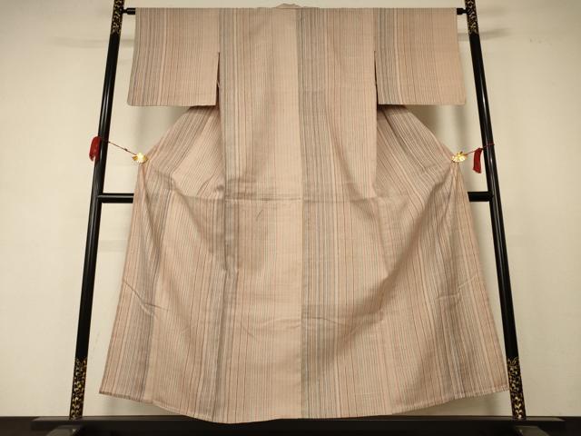 平和屋着物＊夏物 生紬 縞 正絹 逸品 AABC9854jd