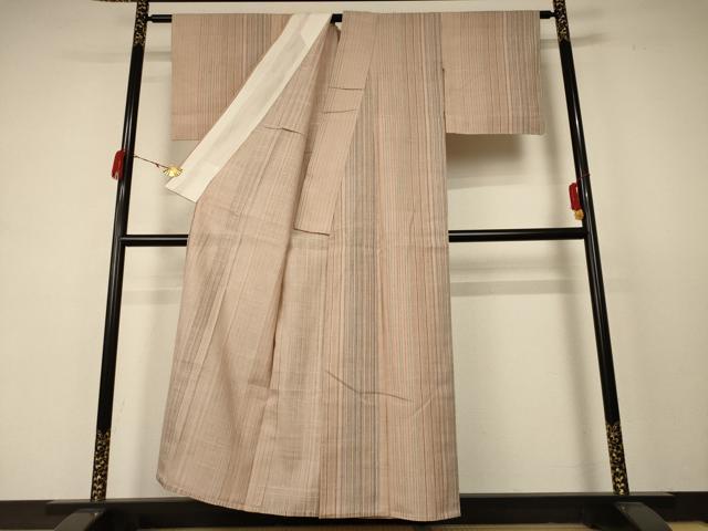 平和屋着物＊夏物 生紬 縞 正絹 逸品 AABC9854jd