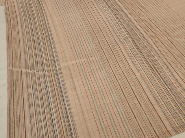 平和屋着物＊夏物 生紬 縞 正絹 逸品 AABC9854jd