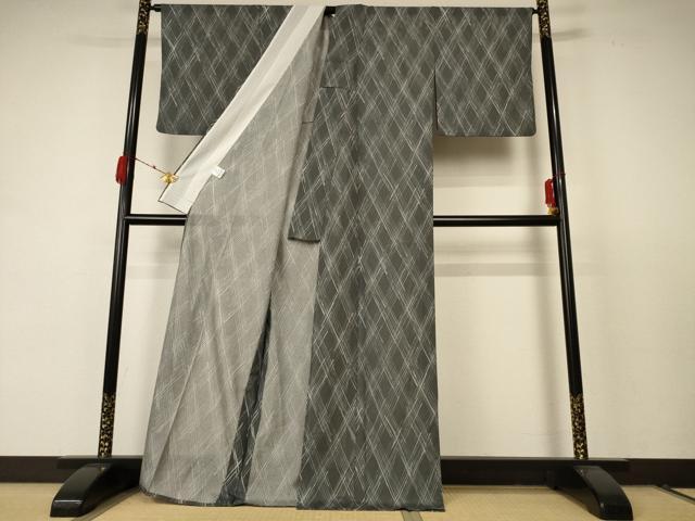 平和屋着物＊夏物 小紋 絽 斜縞 洗える着物 AABC9859jd