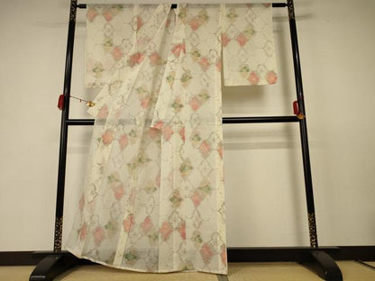 平和屋着物＊夏物 小紋 紗 花菱文 AABC9867jd