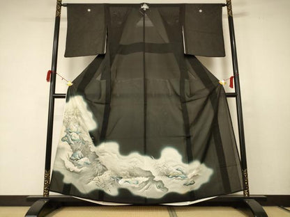 平和屋着物＊夏物 黒留袖 絽 風景文 銀彩 正絹 逸品 AABC9871jd