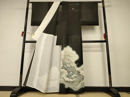 平和屋着物＊夏物 黒留袖 絽 風景文 銀彩 正絹 逸品 AABC9871jd