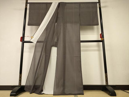 平和屋着物＊夏物　小紋　縦絽　縞　正絹　逸品　未使用　AABC9872jd