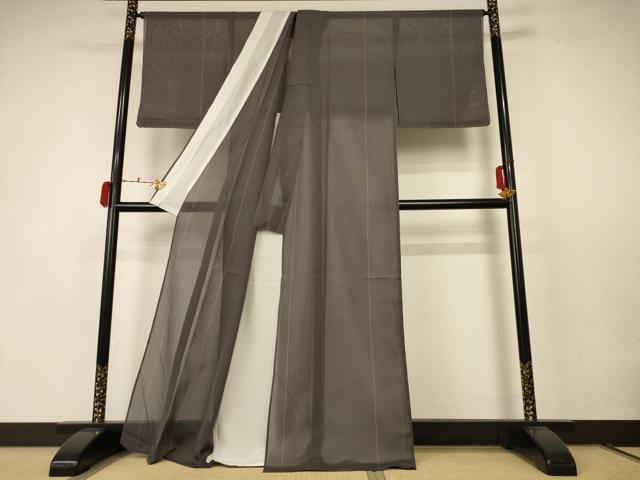 平和屋着物＊夏物　小紋　縦絽　縞　正絹　逸品　未使用　AABC9872jd