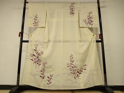 平和屋着物＊夏物 訪問着 絽 草花文 銀彩 正絹 逸品 AABC9875jd