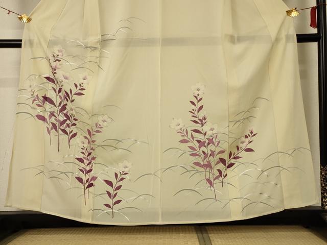 平和屋着物＊夏物 訪問着 絽 草花文 銀彩 正絹 逸品 AABC9875jd