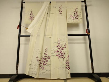 平和屋着物＊夏物 訪問着 絽 草花文 銀彩 正絹 逸品 AABC9875jd