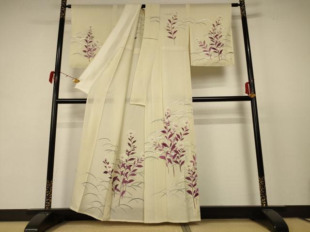 平和屋着物＊夏物 訪問着 絽 草花文 銀彩 正絹 逸品 AABC9875jd