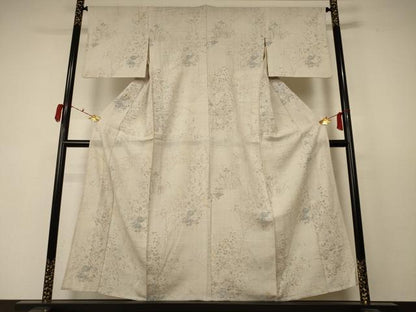 平和屋着物＊夏物 生紬 手描き 草花文 正絹 逸品 AABC9879jd