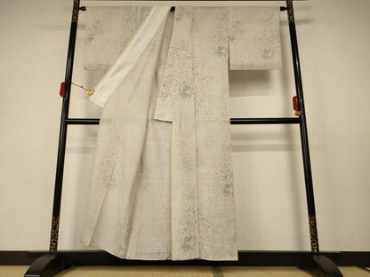 平和屋着物＊夏物 生紬 手描き 草花文 正絹 逸品 AABC9879jd