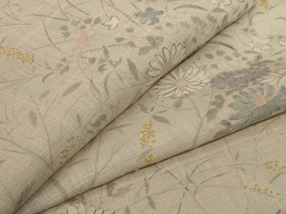 平和屋着物＊夏物 生紬 手描き 草花文 正絹 逸品 AABC9879jd