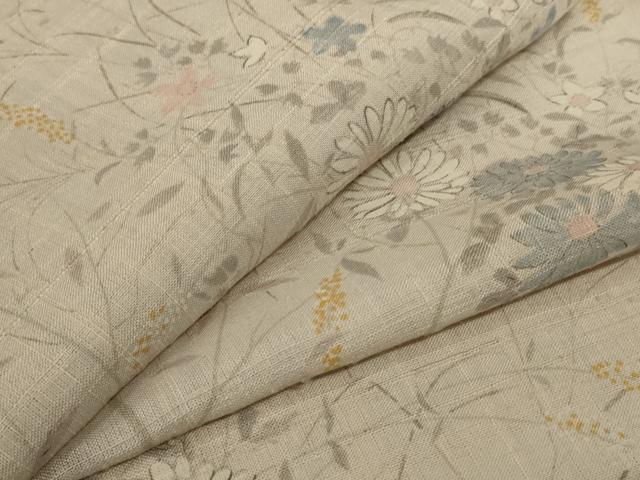 平和屋着物＊夏物 生紬 手描き 草花文 正絹 逸品 AABC9879jd