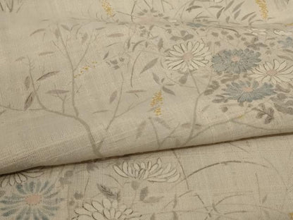 平和屋着物＊夏物 生紬 手描き 草花文 正絹 逸品 AABC9879jd