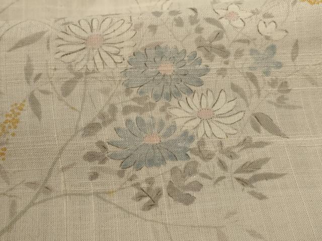 平和屋着物＊夏物 生紬 手描き 草花文 正絹 逸品 AABC9879jd