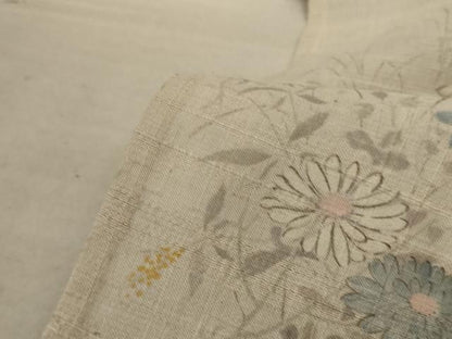 平和屋着物＊夏物 生紬 手描き 草花文 正絹 逸品 AABC9879jd