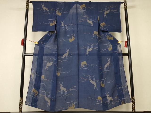 平和屋着物＊夏物　小千谷ちぢみ　鹿　麻　逸品　AABC9896jd