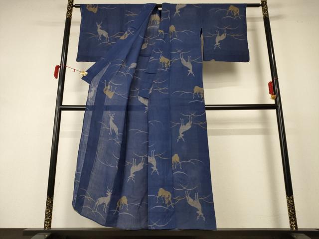 平和屋着物＊夏物　小千谷ちぢみ　鹿　麻　逸品　AABC9896jd