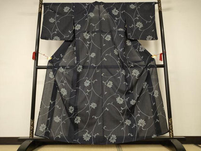 平和屋着物＊夏物 小紋 紗 花唐草文 洗える着物 AABC9900jd
