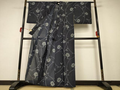 平和屋着物＊夏物 小紋 紗 花唐草文 洗える着物 AABC9900jd