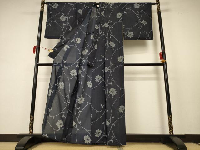 平和屋着物＊夏物 小紋 紗 花唐草文 洗える着物 AABC9900jd