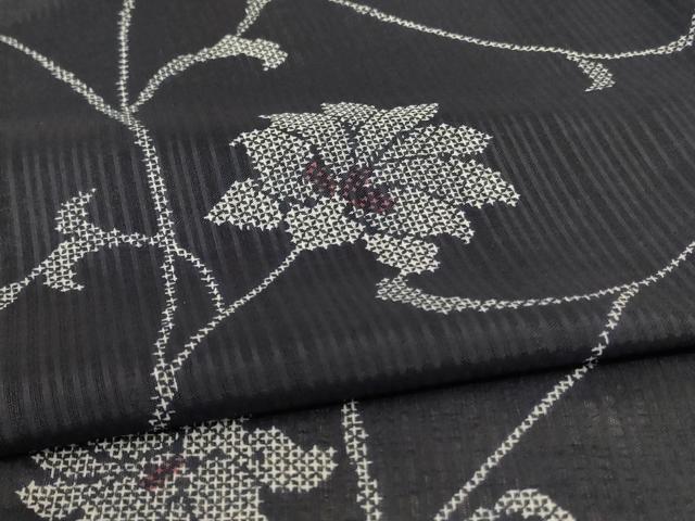平和屋着物＊夏物 小紋 紗 花唐草文 洗える着物 AABC9900jd