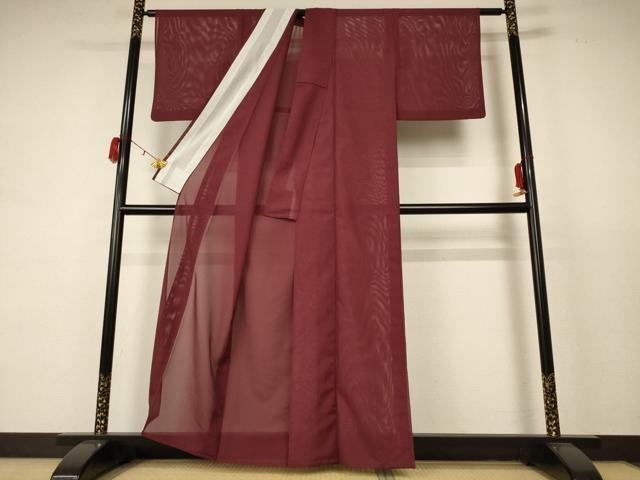 平和屋着物＊夏物 色無地 絽 葡萄茶色 洗える着物 AABC9905jd
