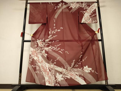 平和屋着物＊夏物　訪問着　絽　草花文　銀彩　洗える着物　未使用　AABC9908jd