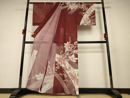 平和屋着物＊夏物　訪問着　絽　草花文　銀彩　洗える着物　未使用　AABC9908jd