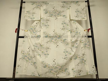 平和屋着物＊夏物 小紋 絽 草花文 洗える着物 AABC9910jd
