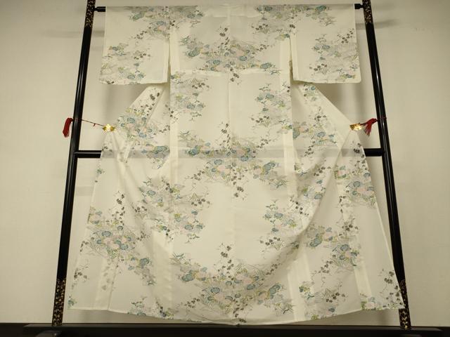 平和屋着物＊夏物 小紋 絽 草花文 洗える着物 AABC9910jd