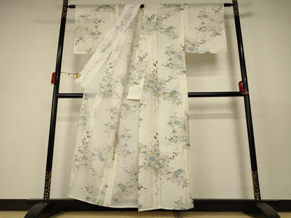 平和屋着物＊夏物 小紋 絽 草花文 洗える着物 AABC9910jd