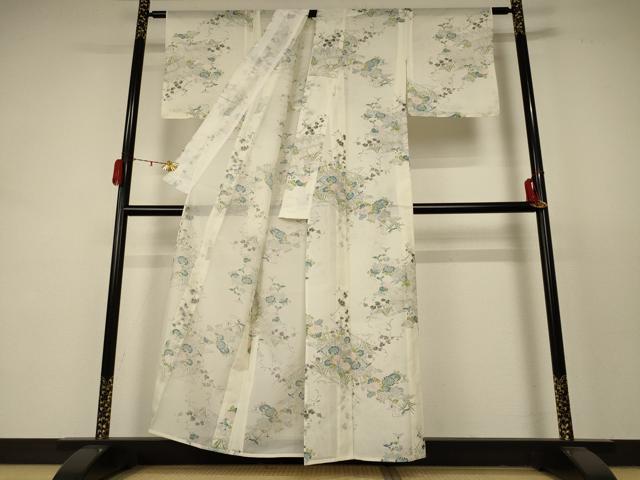 平和屋着物＊夏物 小紋 絽 草花文 洗える着物 AABC9910jd