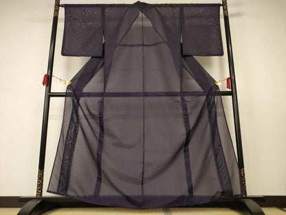 平和屋着物＊夏物 色無地 絽 黒紅色 洗える着物 AABC9918jd