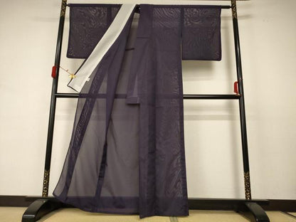 平和屋着物＊夏物 色無地 絽 黒紅色 洗える着物 AABC9918jd