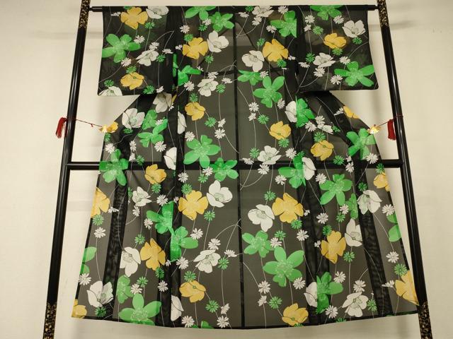 平和屋着物＊夏物 小紋 絽 枝花文 洗える着物 AABC9921jd