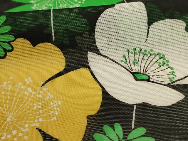平和屋着物＊夏物 小紋 絽 枝花文 洗える着物 AABC9921jd