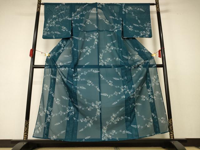 平和屋着物＊夏物 小紋 絽 草花文 洗える着物 AABC9922jd