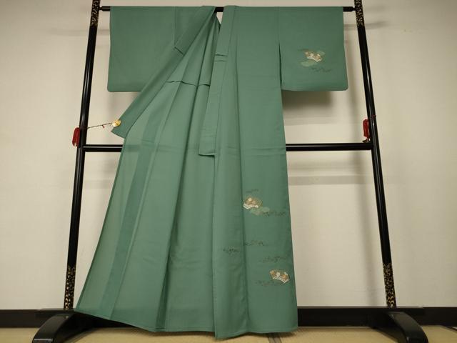 平和屋着物＊夏物 訪問着 絽 刺繍 扇面花唐草文 金彩 洗える着物 AABC9924jd