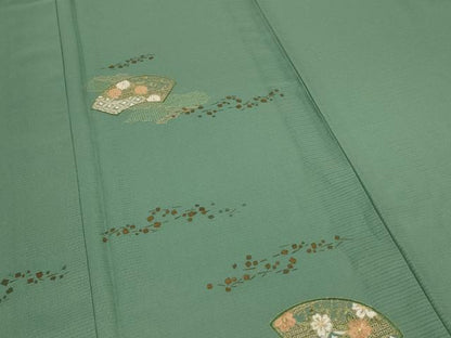 平和屋着物＊夏物 訪問着 絽 刺繍 扇面花唐草文 金彩 洗える着物 AABC9924jd