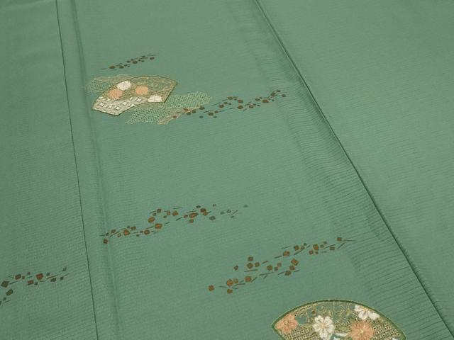 平和屋着物＊夏物 訪問着 絽 刺繍 扇面花唐草文 金彩 洗える着物 AABC9924jd