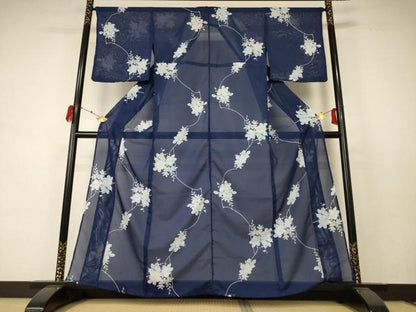 平和屋着物＊夏物 小紋 絽 草花文 洗える着物 AABC9929jd