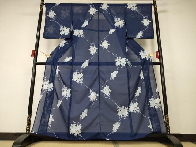平和屋着物＊夏物 小紋 絽 草花文 洗える着物 AABC9929jd
