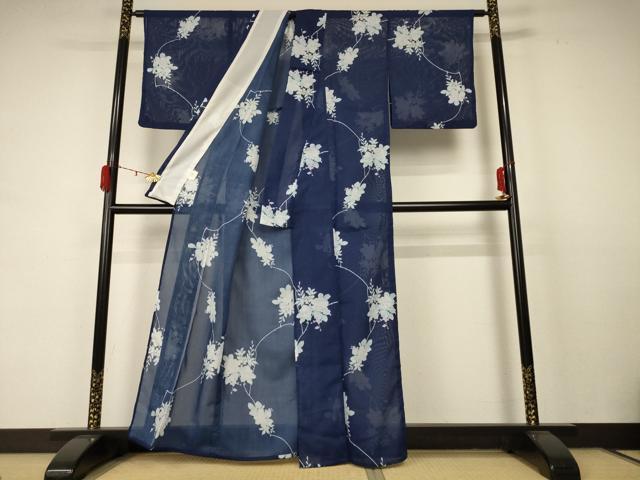 平和屋着物＊夏物 小紋 絽 草花文 洗える着物 AABC9929jd