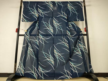 平和屋着物＊夏物 小紋 絽 草花文 洗える着物 AABC9930jd