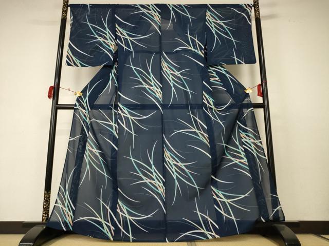 平和屋着物＊夏物 小紋 絽 草花文 洗える着物 AABC9930jd