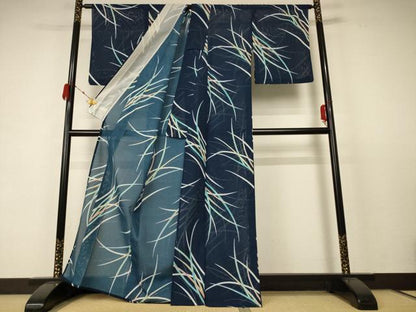 平和屋着物＊夏物 小紋 絽 草花文 洗える着物 AABC9930jd