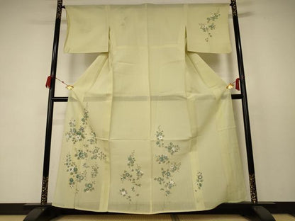 平和屋着物＊夏物 絹芭蕉 訪問着 紗 草花文 金銀彩 正絹 逸品 AABC9933jd