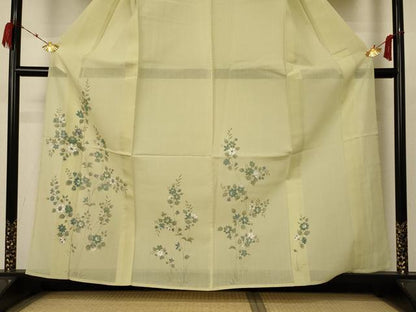 平和屋着物＊夏物 絹芭蕉 訪問着 紗 草花文 金銀彩 正絹 逸品 AABC9933jd