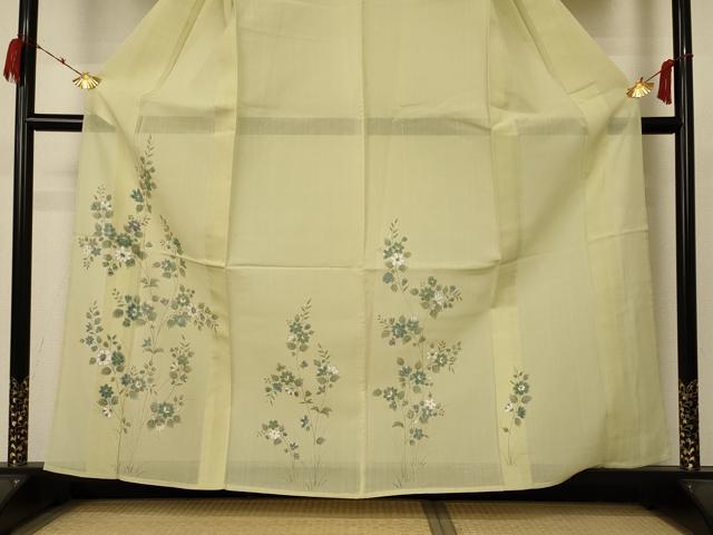 平和屋着物＊夏物 絹芭蕉 訪問着 紗 草花文 金銀彩 正絹 逸品 AABC9933jd